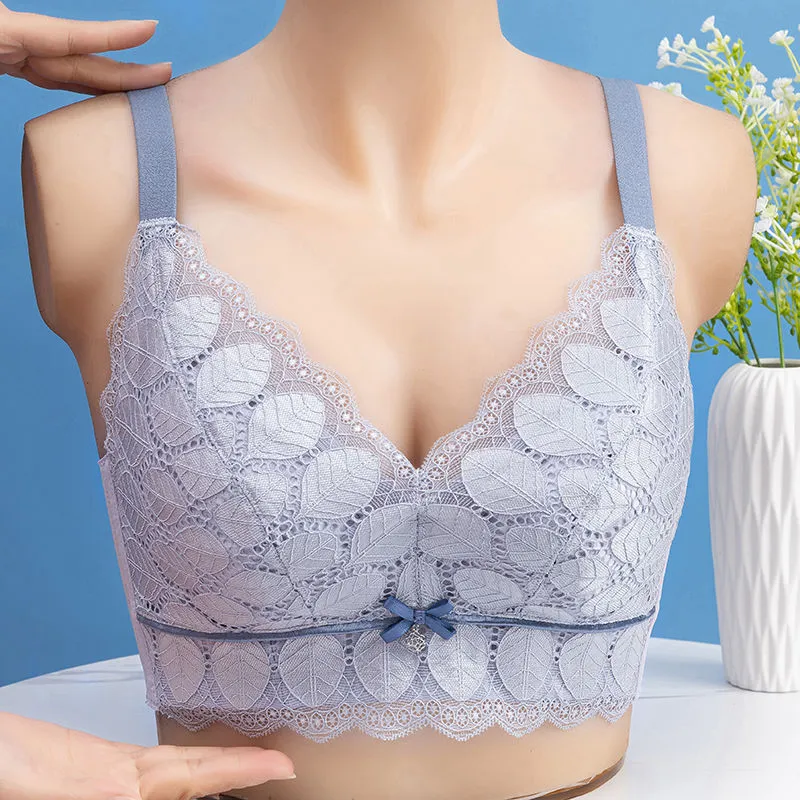 全4色 優しい印象 B-Eカップ ノンワイヤー 柔らかい レース 切り替え リボン ブラ・ショーツセット