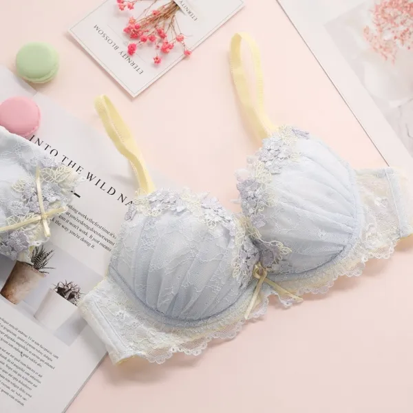 無敵な可愛さ まん丸バスト 少女っぽい B-Fカップ スウィート 刺繍花柄  レース ワイヤー入り ブラ・ショーツセット
