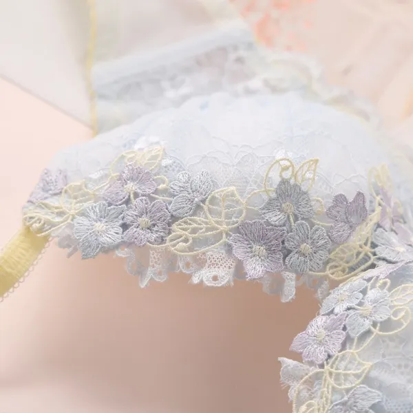 無敵な可愛さ まん丸バスト 少女っぽい B-Fカップ スウィート 刺繍花柄  レース ワイヤー入り ブラ・ショーツセット