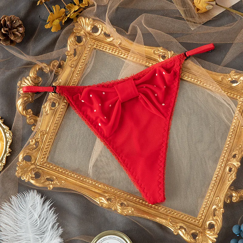 高見えデザイン ビーズ リボン付き セクシー 誘惑 薄い Ｔバック・タンガ