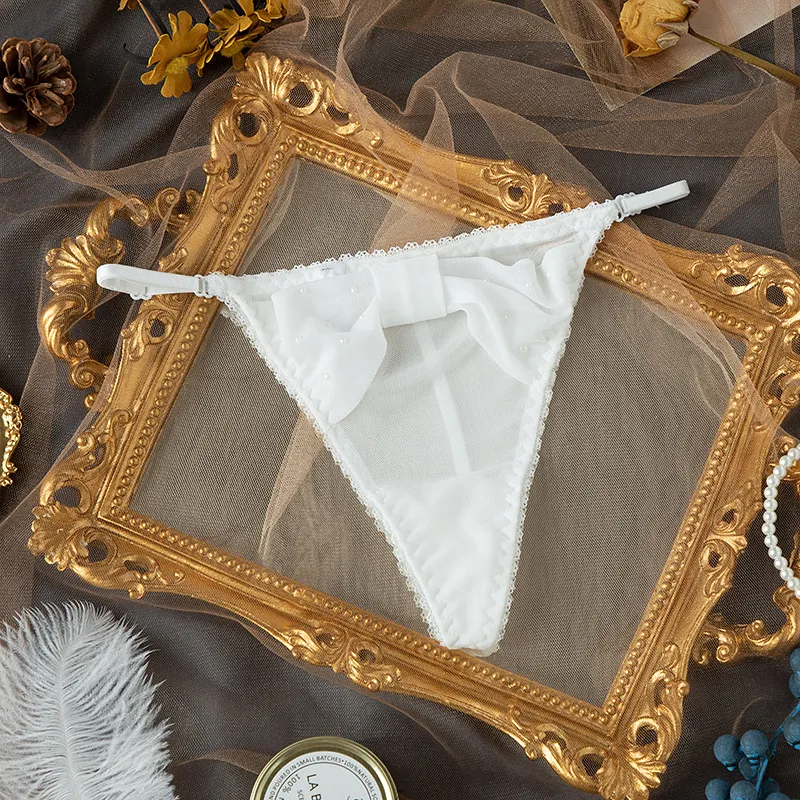 高見えデザイン ビーズ リボン付き セクシー 誘惑 薄い Ｔバック・タンガ