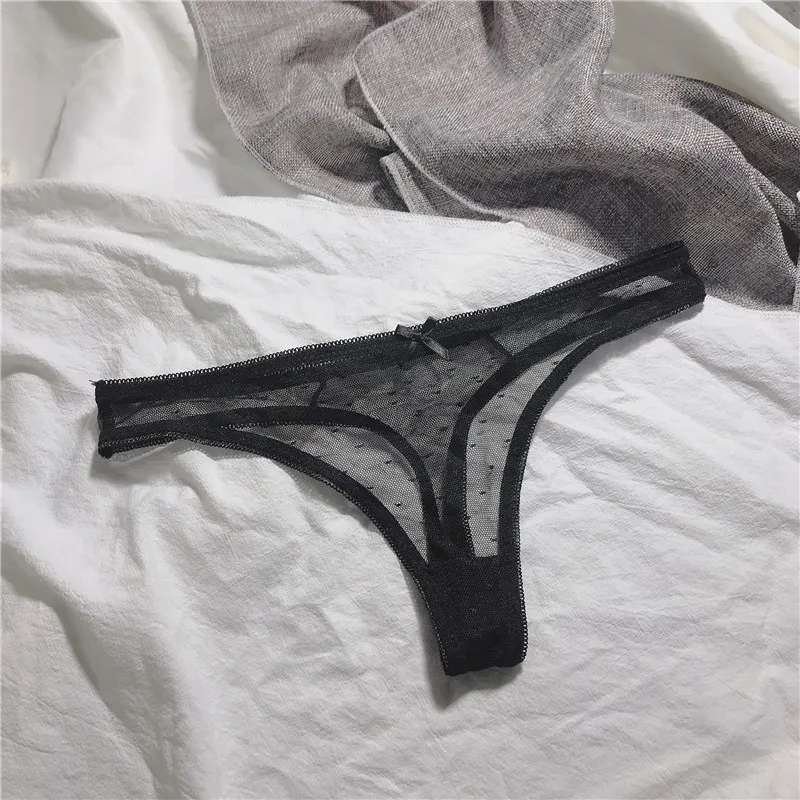 セクシー 透け感 レース リボン付き レディース 浅履き Tバック・タンガ