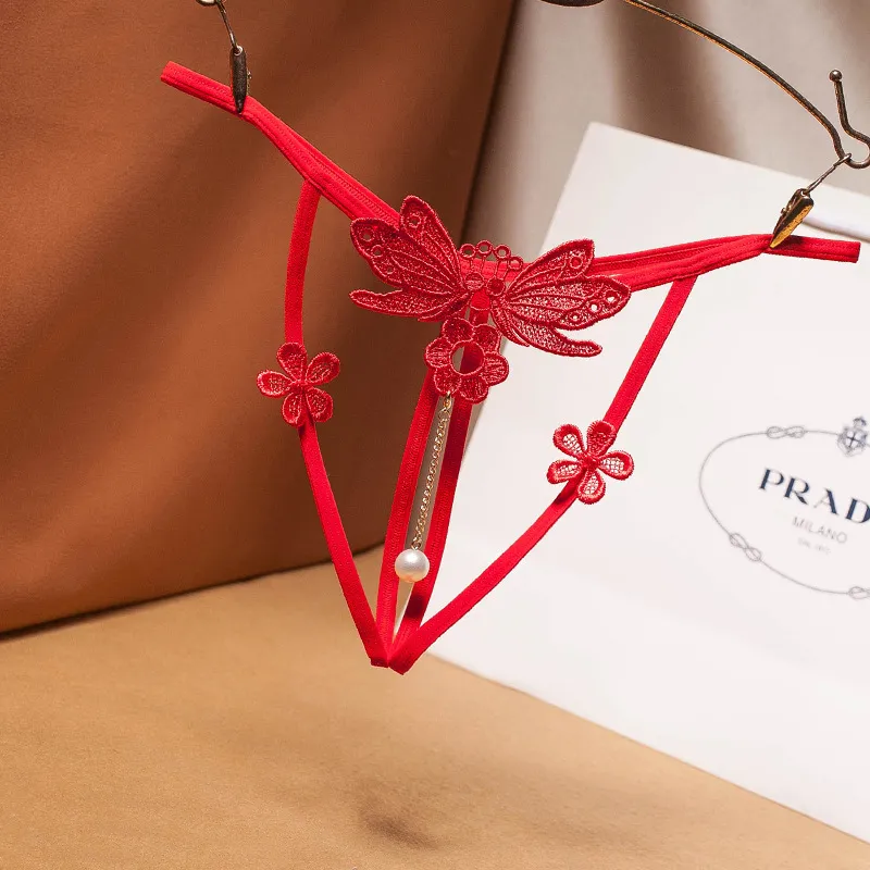 7色展開 色気溢れる バタフライモチーフ 刺繍 無地 真珠 お股オープン セクシー Tバック・タンガ