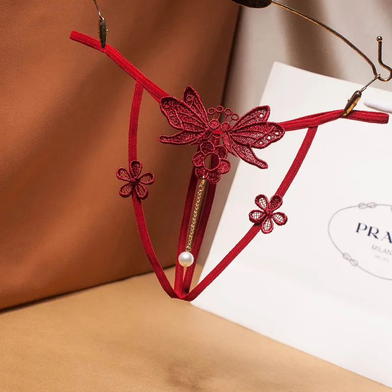 7色展開 色気溢れる バタフライモチーフ 刺繍 無地 真珠 お股オープン セクシー Tバック・タンガ