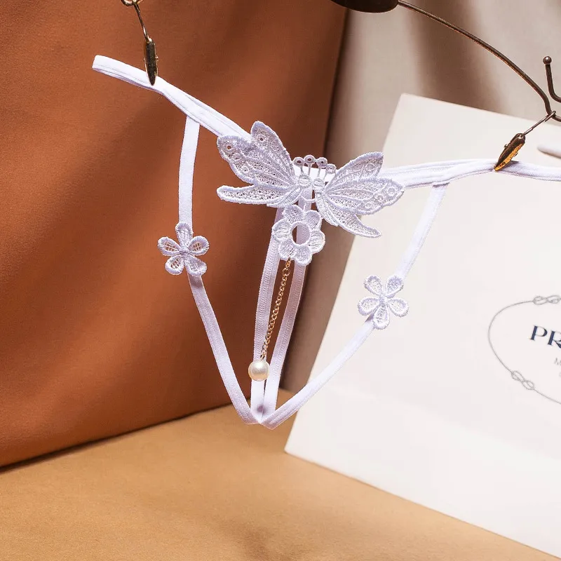 7色展開 色気溢れる バタフライモチーフ 刺繍 無地 真珠 お股オープン セクシー Tバック・タンガ