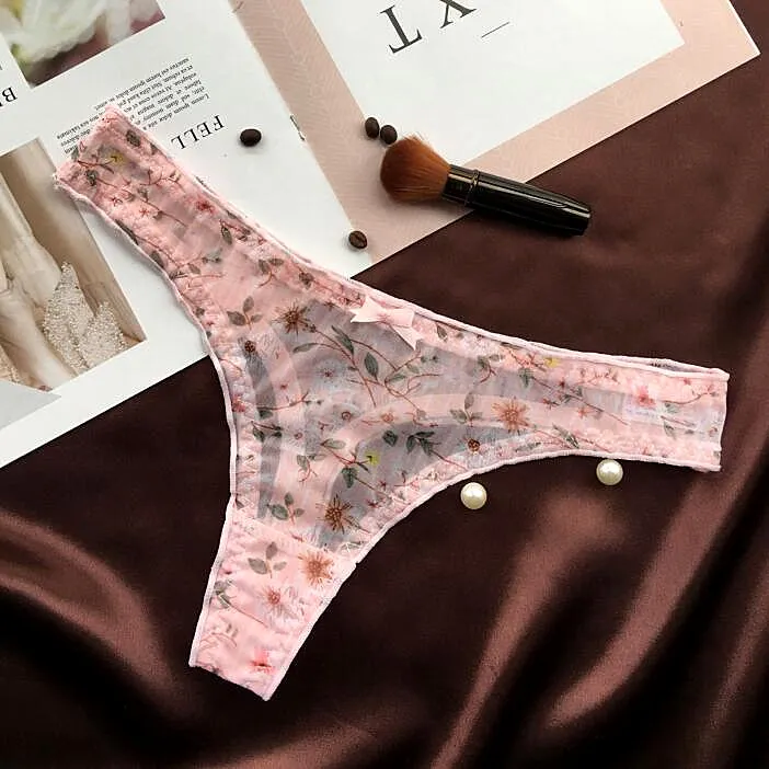 少女いっぱい プリント メッシュ 透け透け 薄手 通気性良い ステルス Ｔバック・タンガ