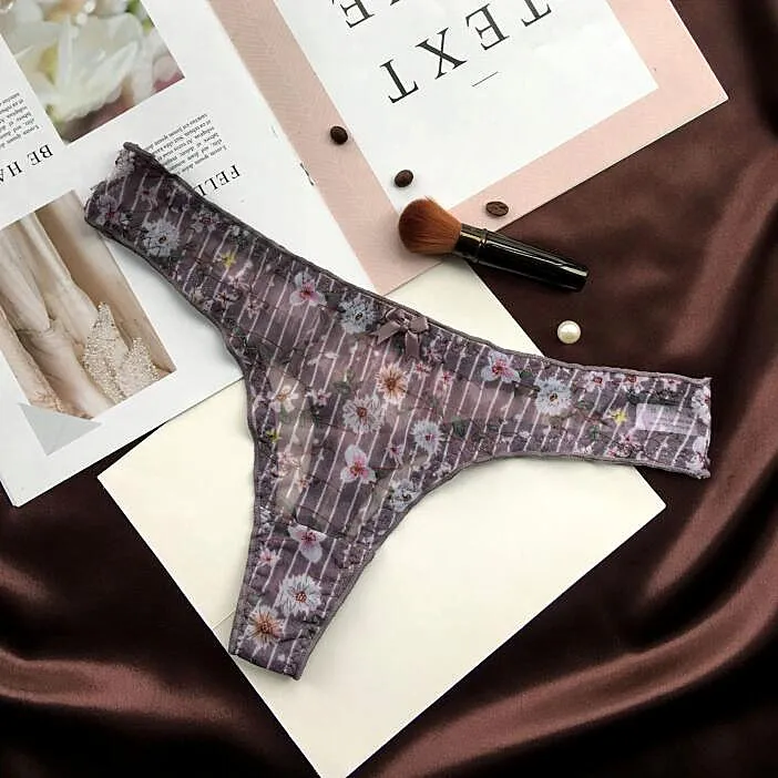 少女いっぱい プリント メッシュ 透け透け 薄手 通気性良い ステルス Ｔバック・タンガ