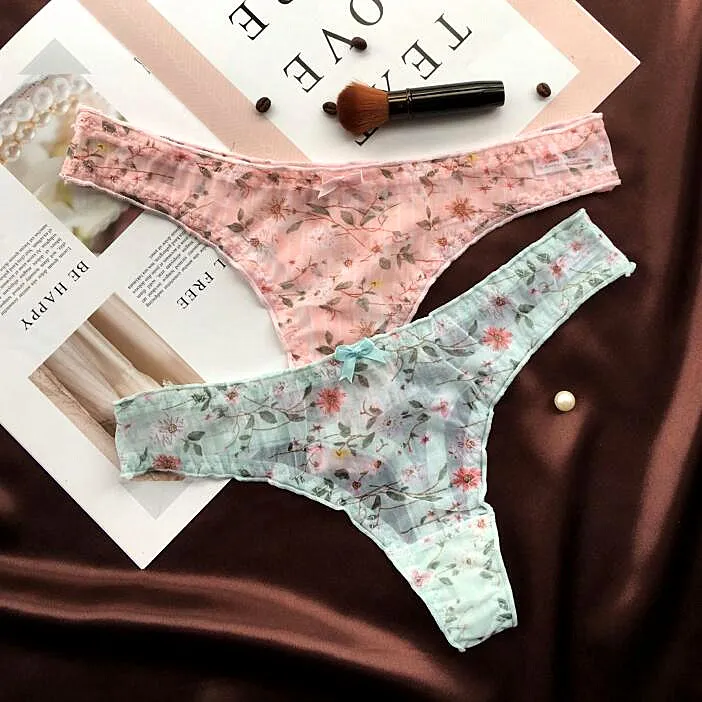 少女いっぱい プリント メッシュ 透け透け 薄手 通気性良い ステルス Ｔバック・タンガ