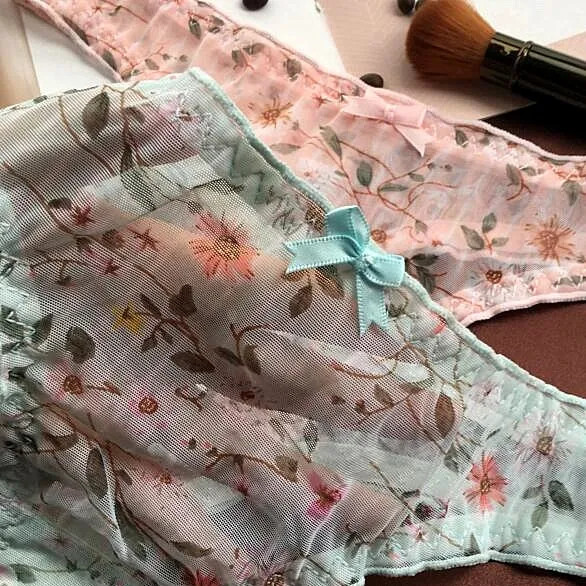 少女いっぱい プリント メッシュ 透け透け 薄手 通気性良い ステルス Ｔバック・タンガ