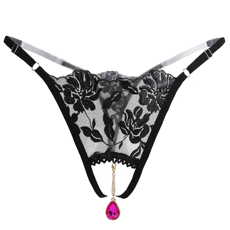 フェミニン 刺繡 メッシュ 透け感 ラインストーン 穴開き 過激エロ Ｔバック・タンガ