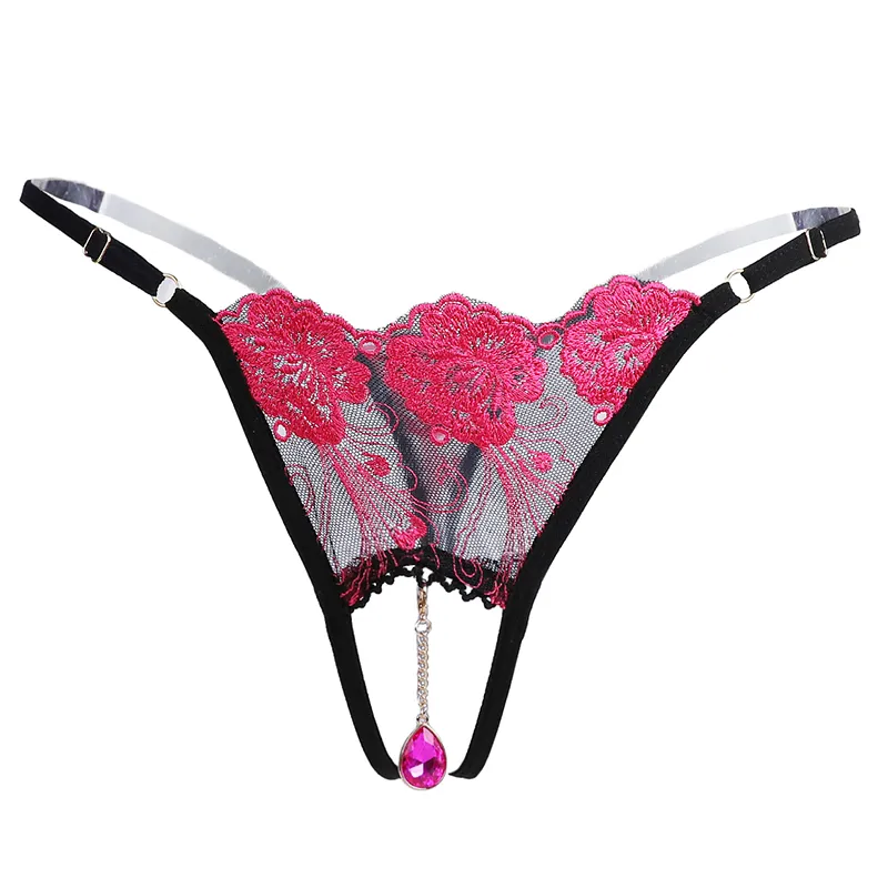 フェミニン 刺繡 メッシュ 透け感 ラインストーン 穴開き 過激エロ Ｔバック・タンガ