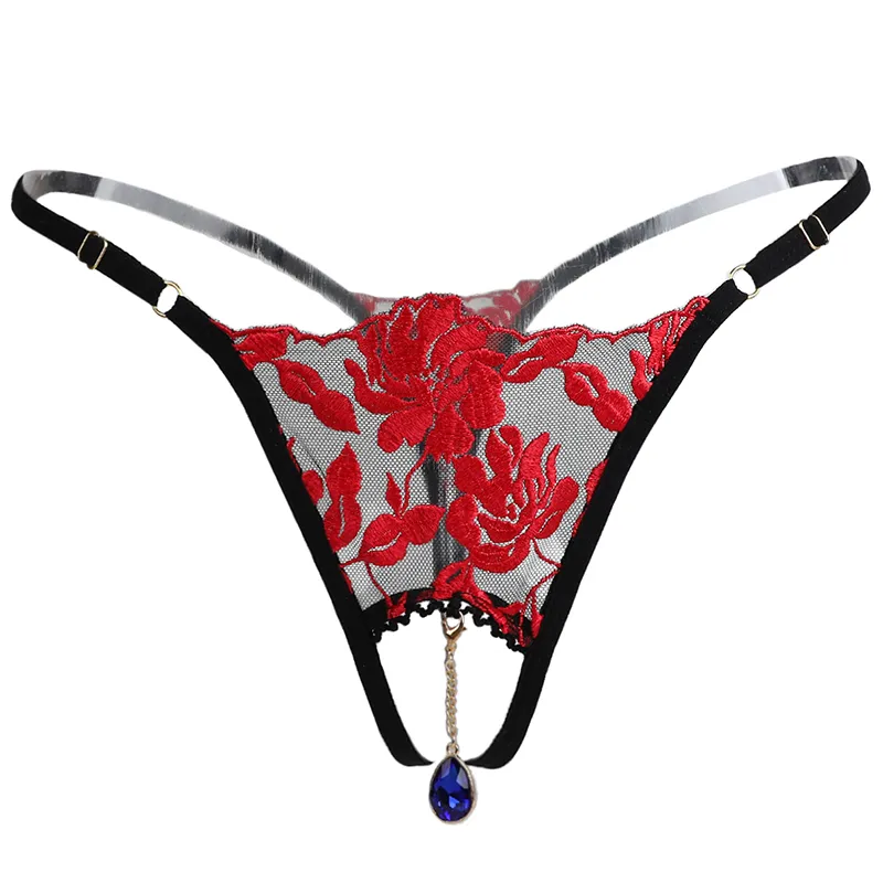 フェミニン 刺繡 メッシュ 透け感 ラインストーン 穴開き 過激エロ Ｔバック・タンガ