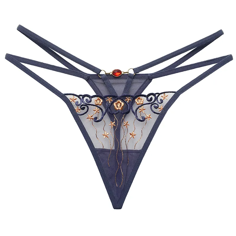 セクシー 刺繡 メッシュ 切り替え 超薄め 透かし彫り 透け透け Ｔバック・タンガ