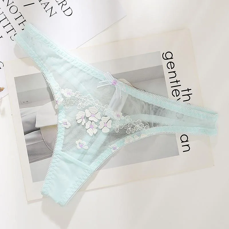 セクシー 透け感 花柄 アップリケ レース メッシュ 刺繡 Tバック・タンガ