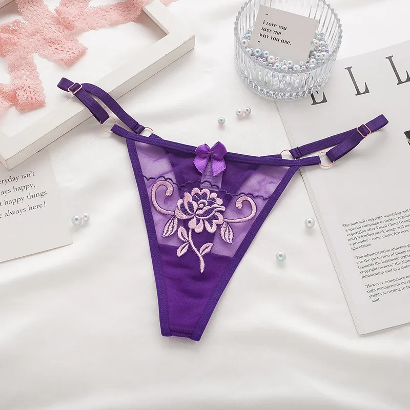 魅力の一枚 スケスケ メッシュ 美尻 刺繡 ローウエスト 誘惑 Tバック・タンガ