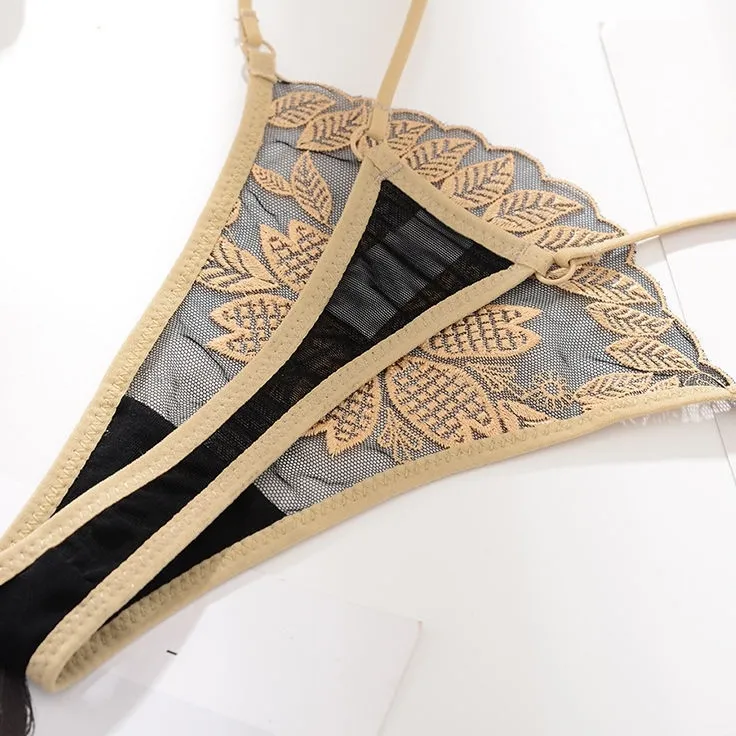 絶対欲しい 刺繍 2点セット レース 切り替え 単品販売可能 スケスケ 透視 超薄い セクシー Tバック・タンガ