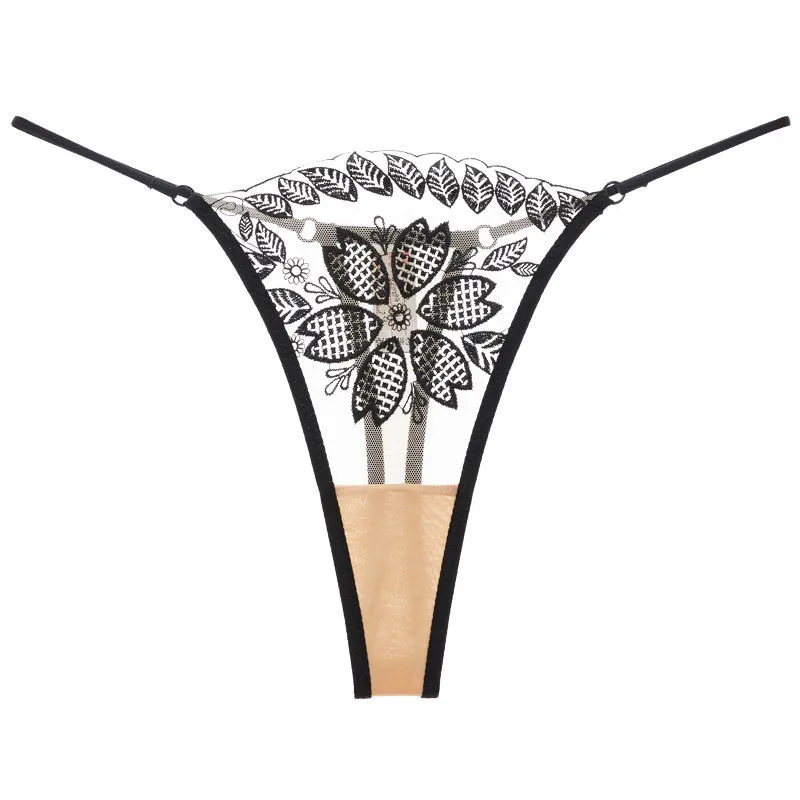 絶対欲しい 刺繍 2点セット レース 切り替え 単品販売可能 スケスケ 透視 超薄い セクシー Tバック・タンガ