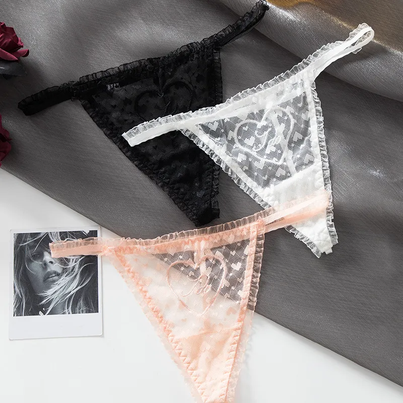 スイートハート 刺繍 全3色 レース 切り替え スケスケ 誘惑的 Tバック・タンガ