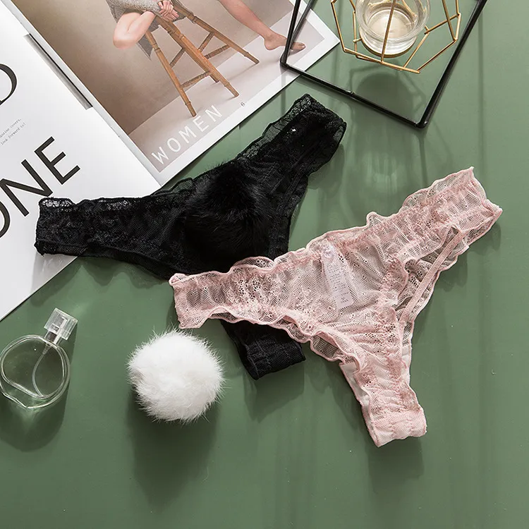 可愛いデザイン 柔らかい レース 切り替え 超薄い スケスケ 高通気 Tバック・タンガ