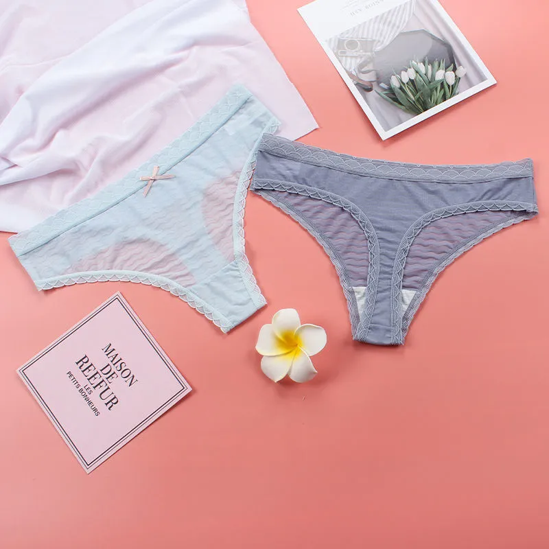 欠かせない シンプル 透け感 レース 切り替え リボン 薄い 通気性良い Tバック・タンガ