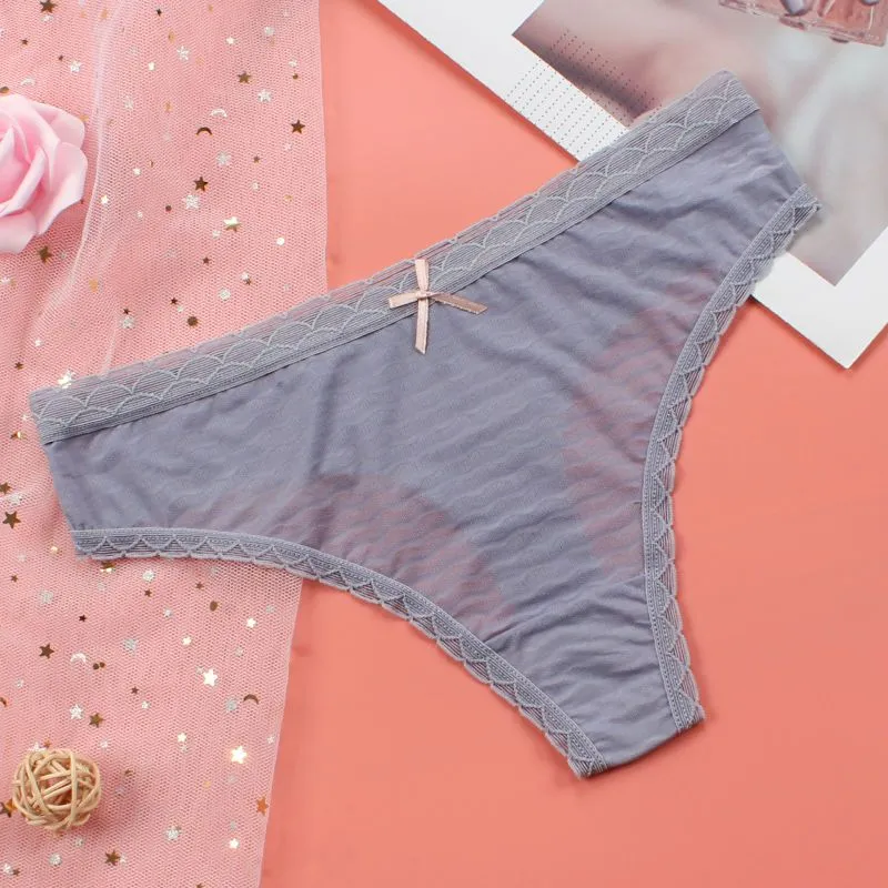 欠かせない シンプル 透け感 レース 切り替え リボン 薄い 通気性良い Tバック・タンガ