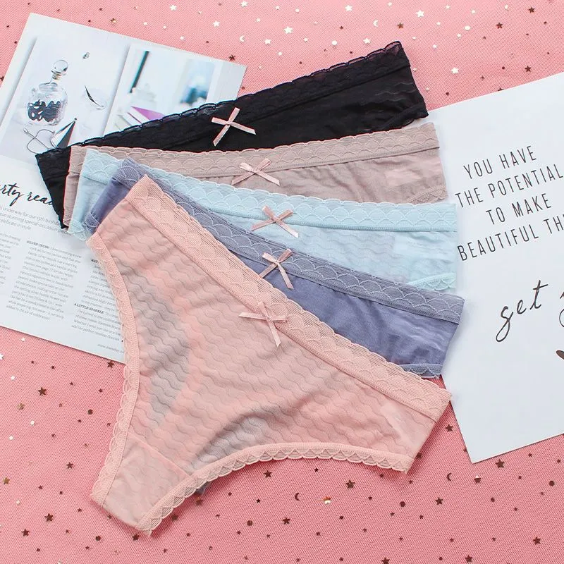 欠かせない シンプル 透け感 レース 切り替え リボン 薄い 通気性良い Tバック・タンガ