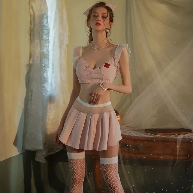 美しいボディライン コスプレ 可愛い セクシー フリル 美胸 盛れる ナース服風 ベビードール