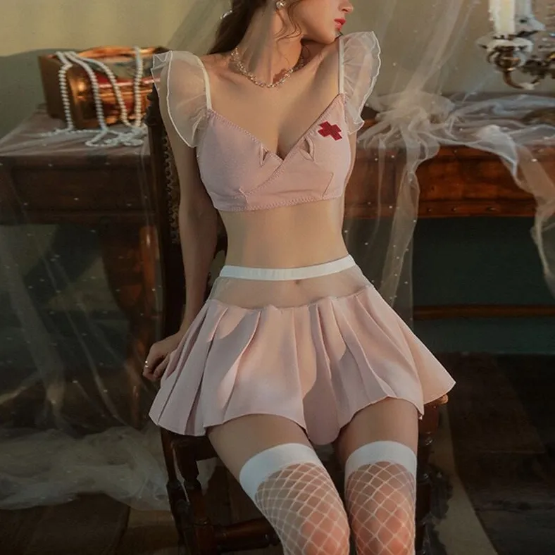 美しいボディライン コスプレ 可愛い セクシー フリル 美胸 盛れる ナース服風 ベビードール