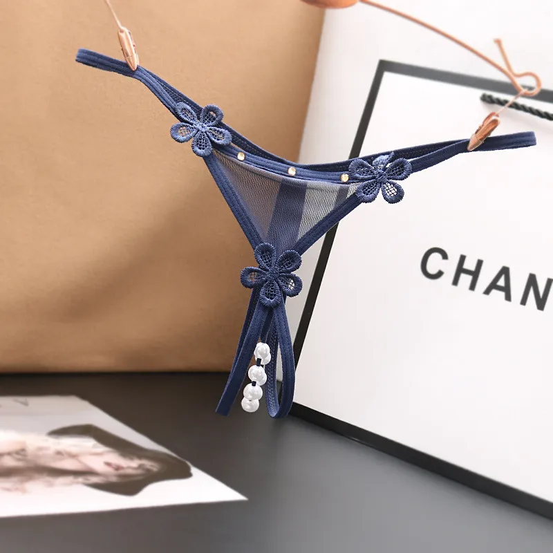 興奮を煽り ビーズ付き 穴開き セクシー アップリケ 誘惑 透け感 Ｔバック・タンガ