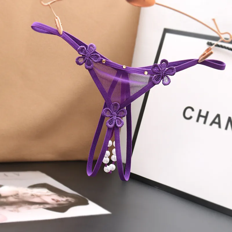 興奮を煽り ビーズ付き 穴開き セクシー アップリケ 誘惑 透け感 Ｔバック・タンガ