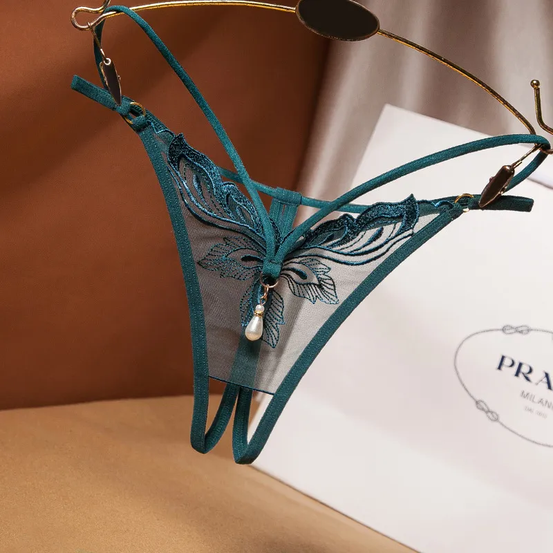 ビーズ飾り 脱ぎやすい 超薄い 透明 レース 切り替え 刺繍 透け Tバック・タンガ