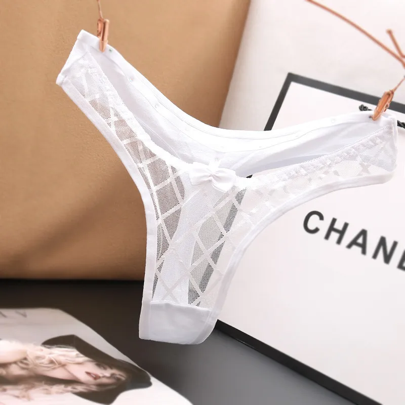 セクシー 超薄め レース メッシュ チェック柄 透け感 透かし彫り 誘惑 Ｔバック・タンガ