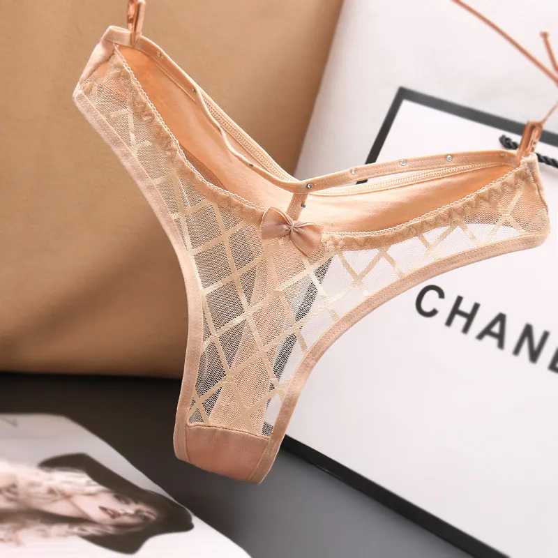 セクシー 超薄め レース メッシュ チェック柄 透け感 透かし彫り 誘惑 Ｔバック・タンガ