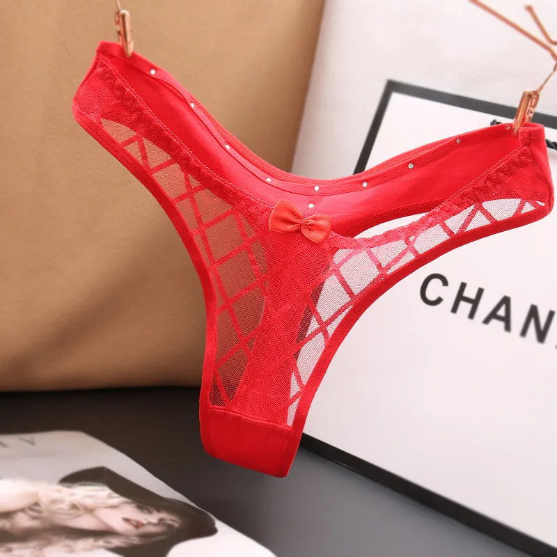 セクシー 超薄め レース メッシュ チェック柄 透け感 透かし彫り 誘惑 Ｔバック・タンガ