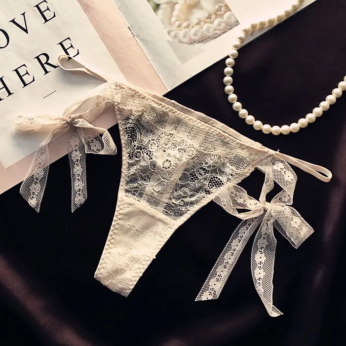 総レース 透かし彫り セクシー ボウタイ 脱ぎやすい ローウエスト Ｔバック・タンガ