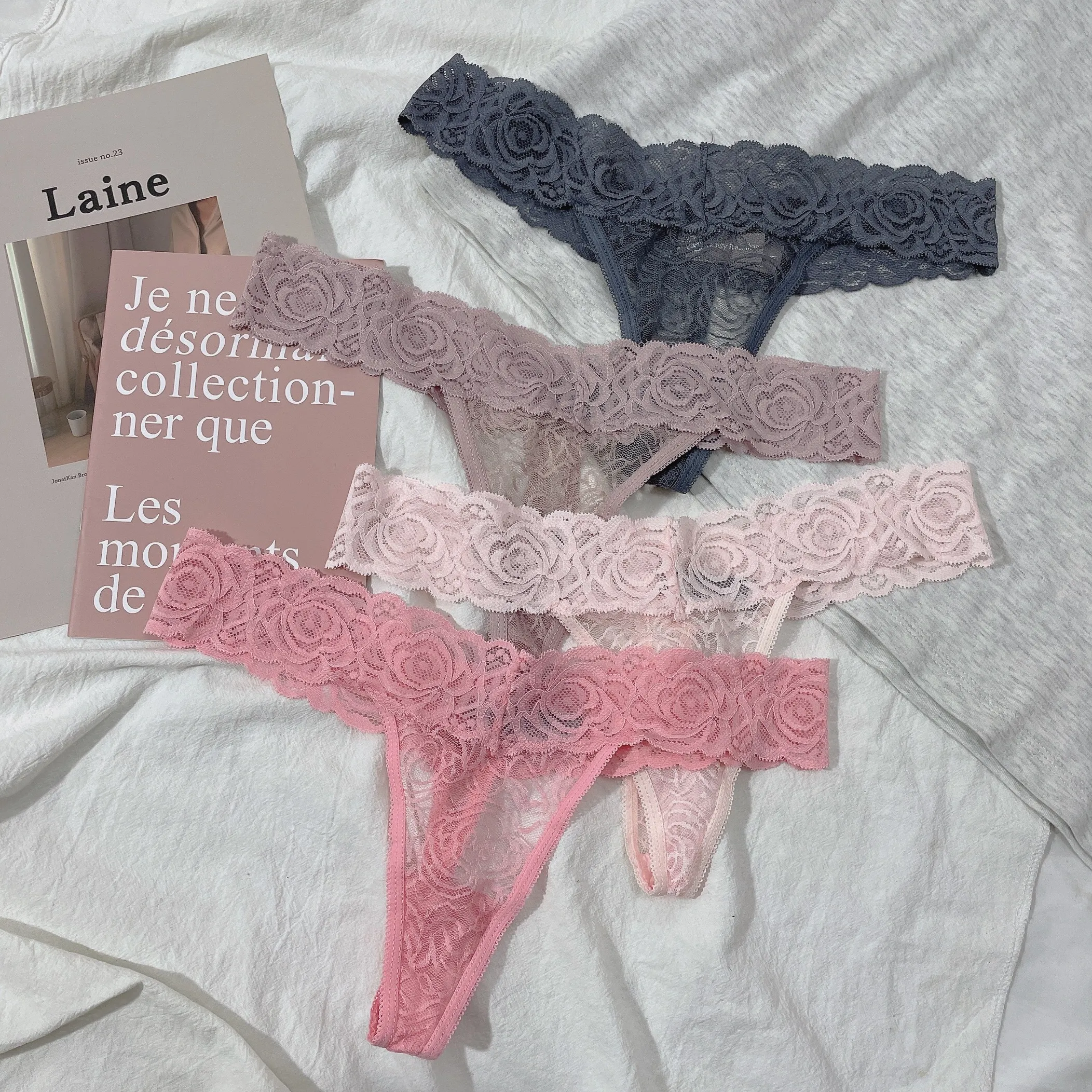 セクシー スケスケ レース 無地 シームレス ローウエスト パンティ Tバック・タンガ