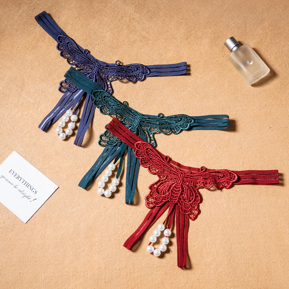 蝶のデザイン セクシー 穴開き パール付き 誘惑力アップ Tバック・タンガ