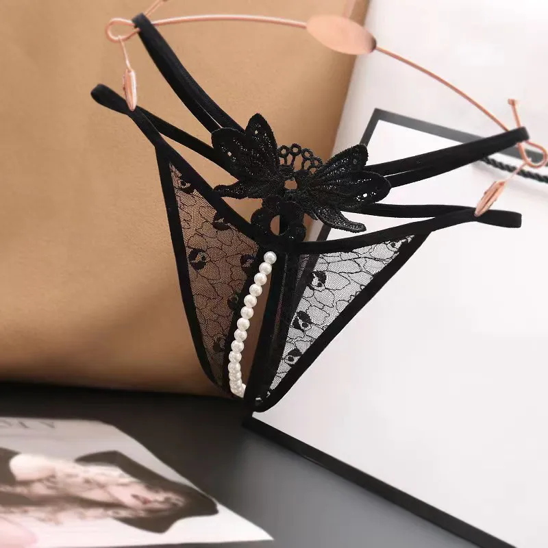 上品な可愛さ レディース 誘惑下着 お尻全開 ビーズ レース 透かし彫り セクシー Tバック・タンガ