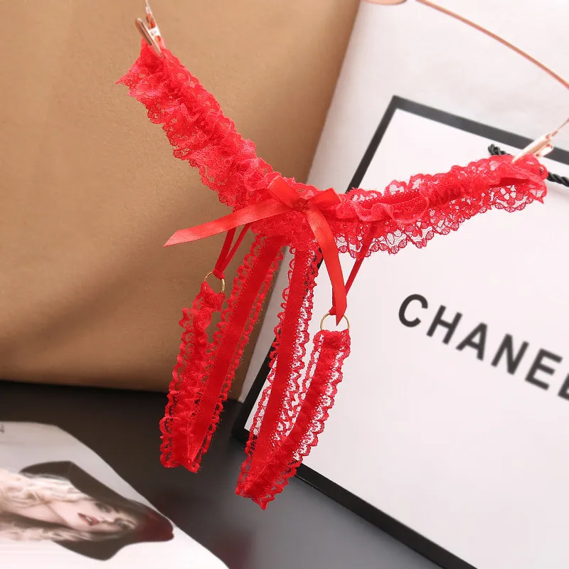 セクシー 穴あき からかう レース リボン ローウエスト Tバック・タンガ