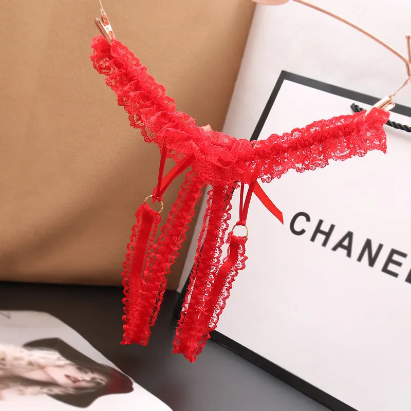 セクシー 穴あき からかう レース リボン ローウエスト Tバック・タンガ