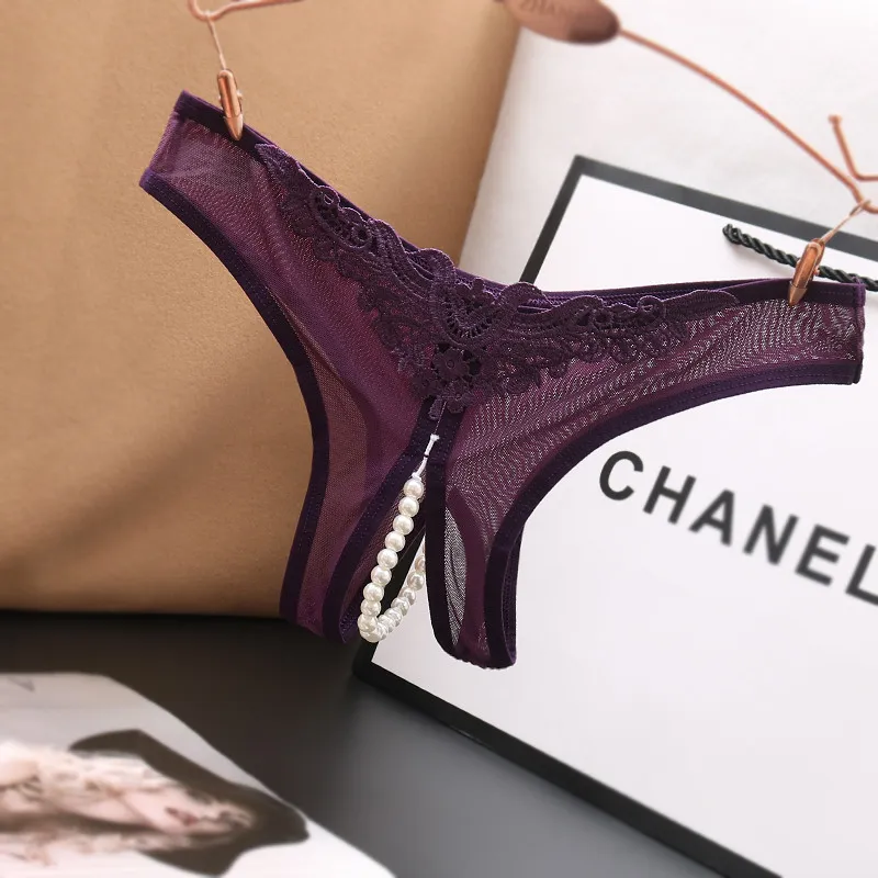 誘惑 レース 穴開き ビーズ付き セクシー 過激エロ 透け感 Ｔバック・タンガ