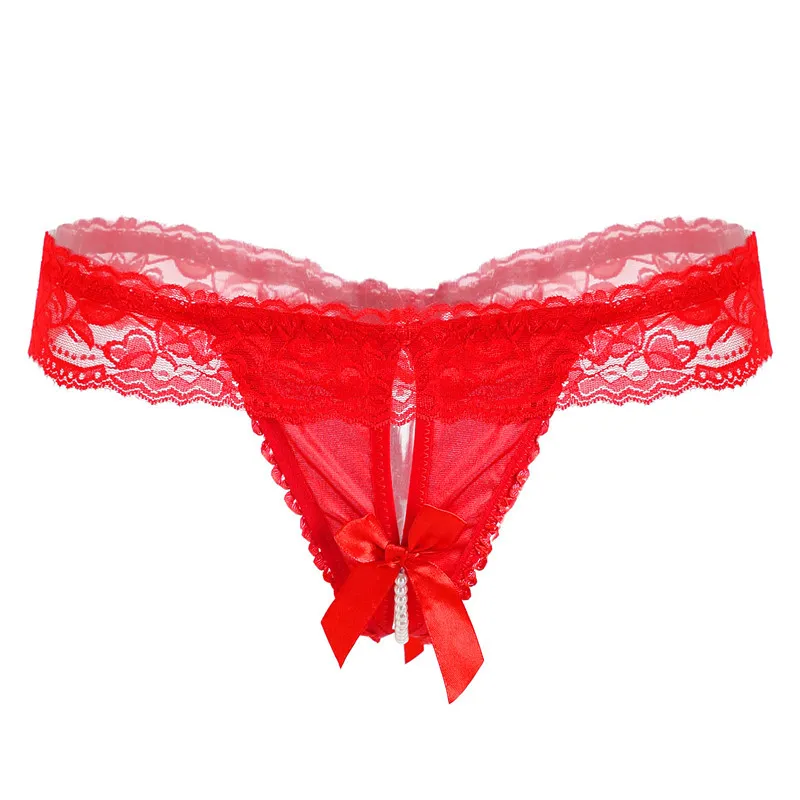 セクシー ビーズ レース リボン 穴あき ローウエスト レディース Tバック・タンガ