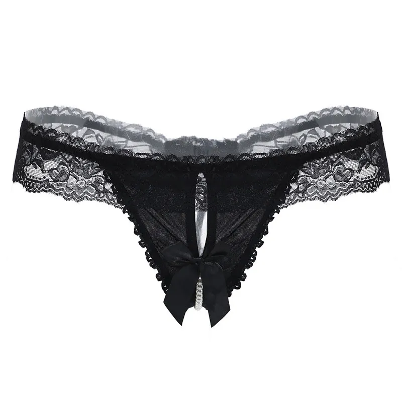 セクシー ビーズ レース リボン 穴あき ローウエスト レディース Tバック・タンガ