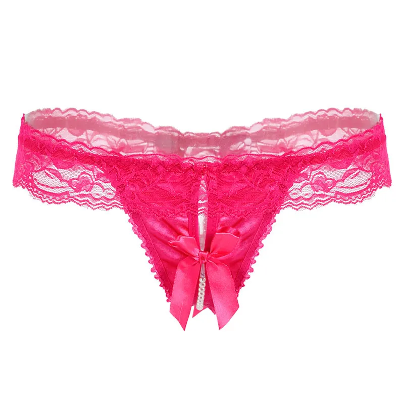 セクシー ビーズ レース リボン 穴あき ローウエスト レディース Tバック・タンガ