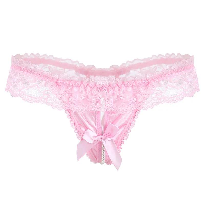 セクシー ビーズ レース リボン 穴あき ローウエスト レディース Tバック・タンガ