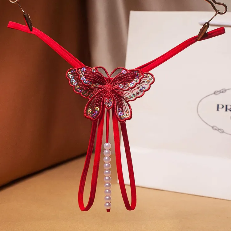 激エロい 蝶 セクシー マンネリ解消 パール付き 穴開き 瞬間脱着 美尻 Tバック・タンガ