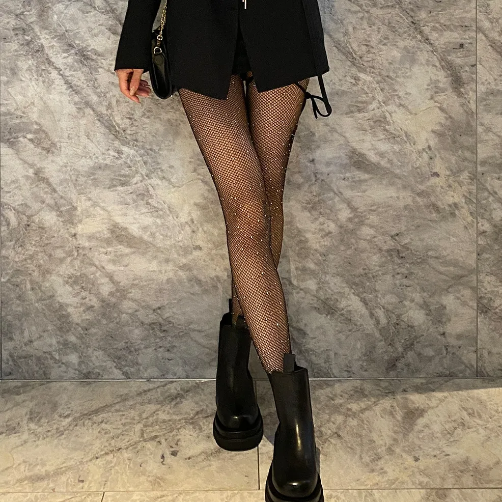 絶対ほしい キラキラ ラインストーン セクシー ストッキング コスチューム用 編み目 網タイツ