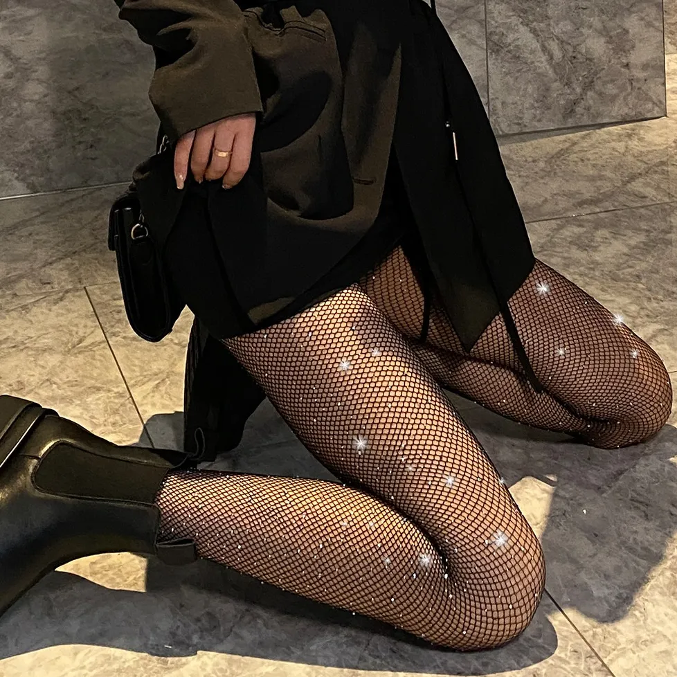 絶対ほしい キラキラ ラインストーン セクシー ストッキング コスチューム用 編み目 網タイツ