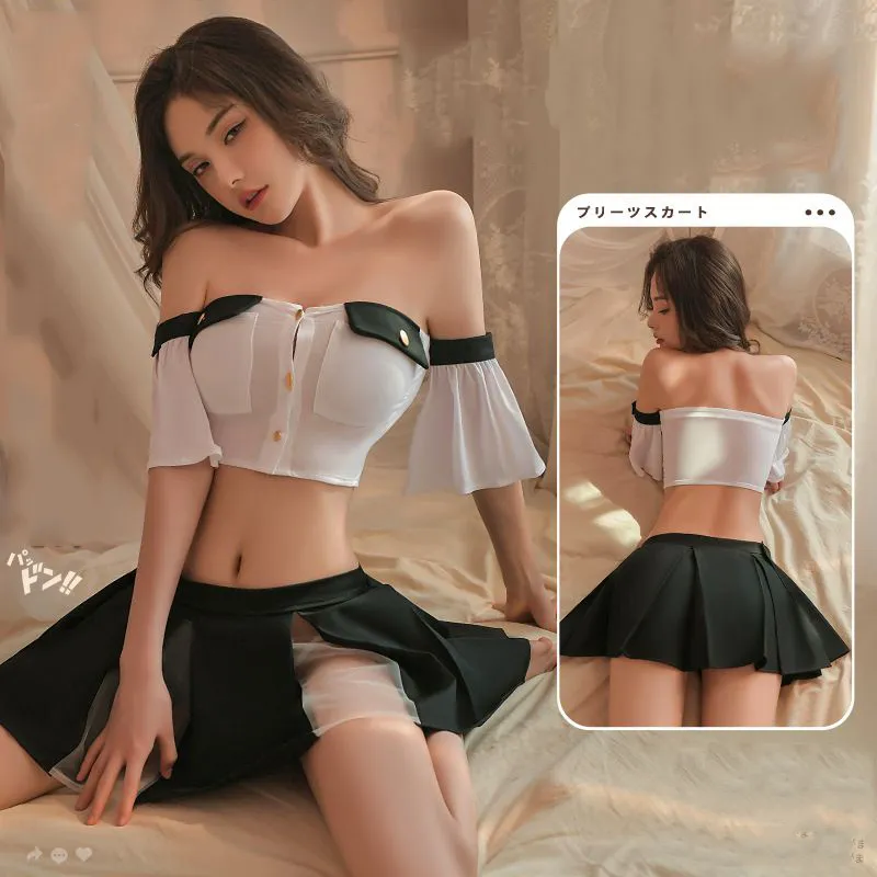 セクシー 警官風 オープンショルダー 配色 ミニ丈 誘惑下着 エッチ ベビードール