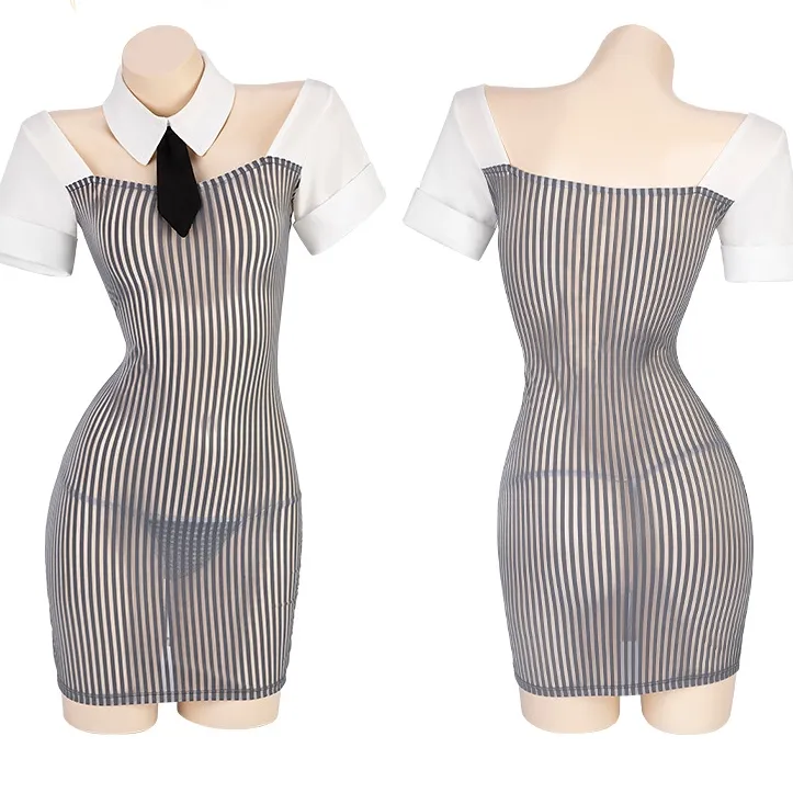 【秘書コスプレ】制服 セクシー 夜の営み セクシー ストライプ柄 マンネリ解消 誘惑 ベビードール